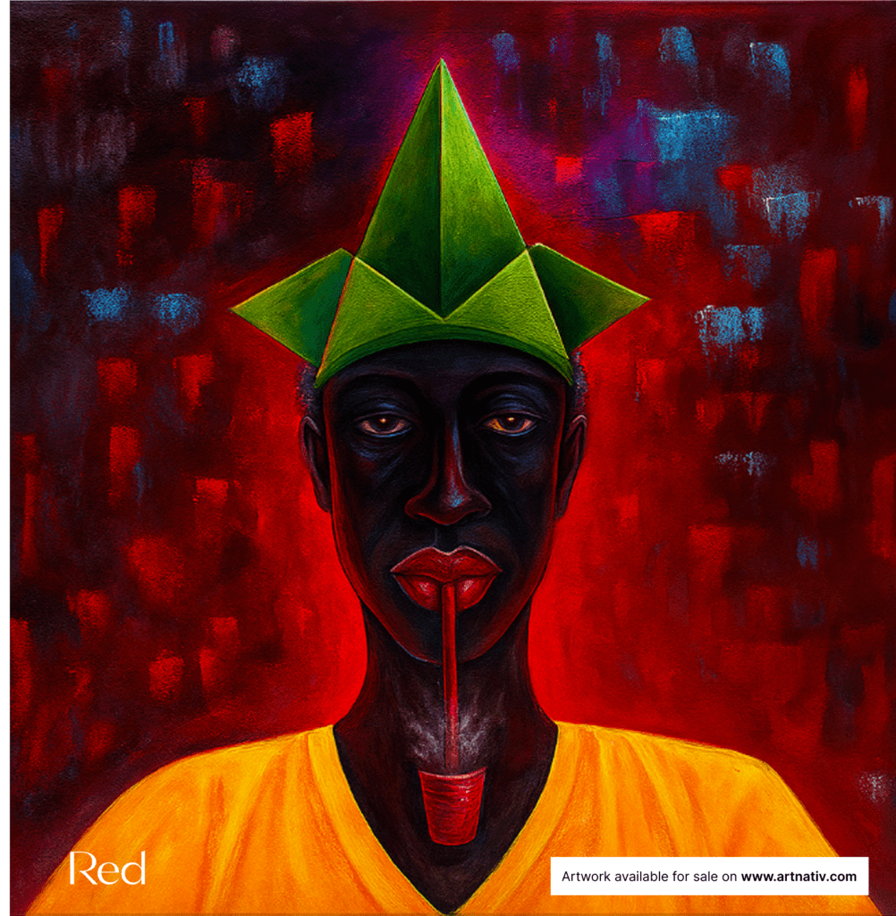 African artwork named "Red" Oil paint on canvas, unframed.Suitable for home décor, interior styling, gifting, personal expression, milestone moments, office spaces, cultural appreciation, and building lasting art collections.