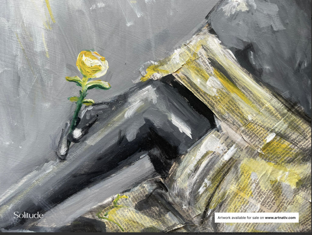 African artwork named "Solitude"  explored the anticipation of seeing a loved one and the joy that moment brings. However, also delved into the profound sense of loss that arises when that person does not return. Suitable for home décor, interior styling, gifting, personal expression, milestone moments, office spaces, cultural appreciation, and building lasting art collections.