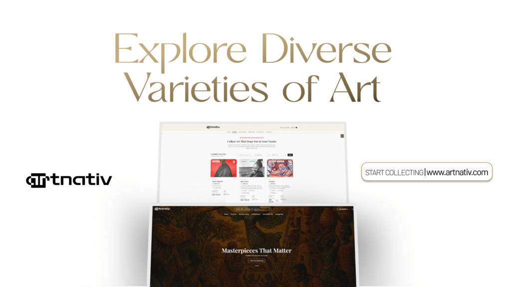 Online platform screen displaying artwork, art sculptures for discovering, buying, and collecting original artwork for home décor, gifting, and personal spaces.