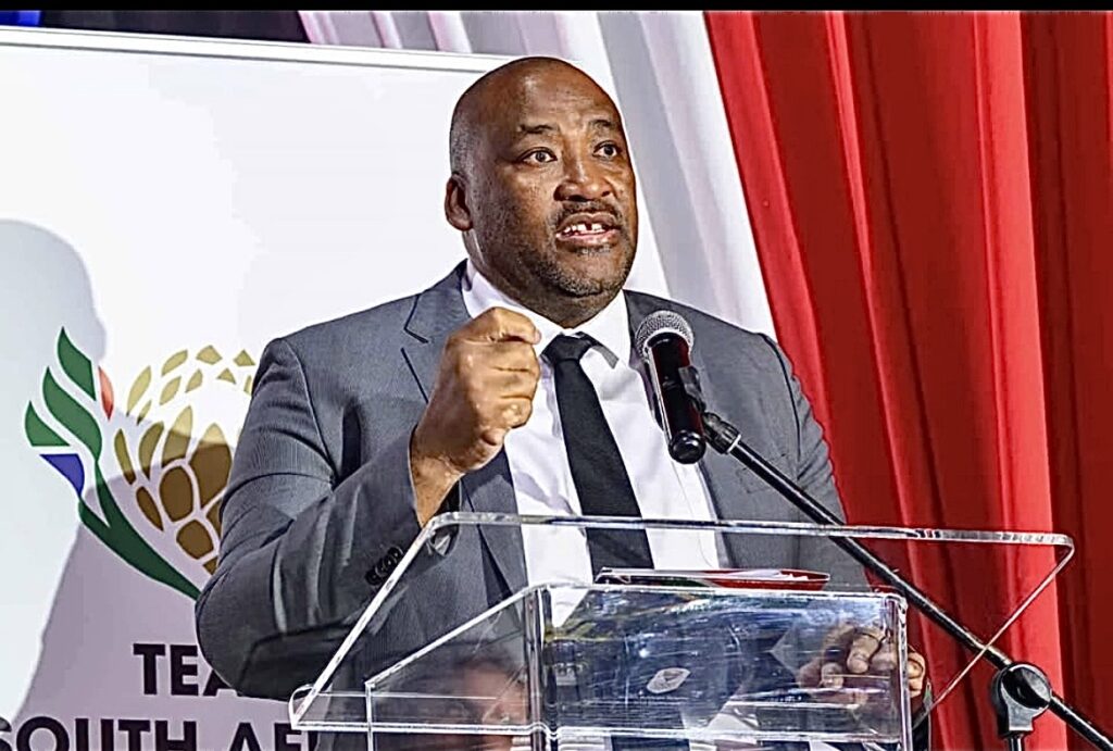 South Africa Culture Minister Gayton McKenzie speaking — pulled Gabrielle Goliath's Venice Biennale 2026 project