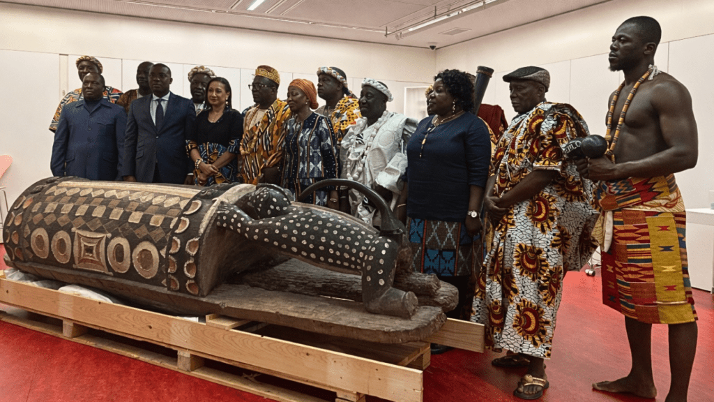 Djidji Ayôkwé image: Djidji Ayôkwé sacred Ebrié drum returned to Côte d'Ivoire under France's new restitution law